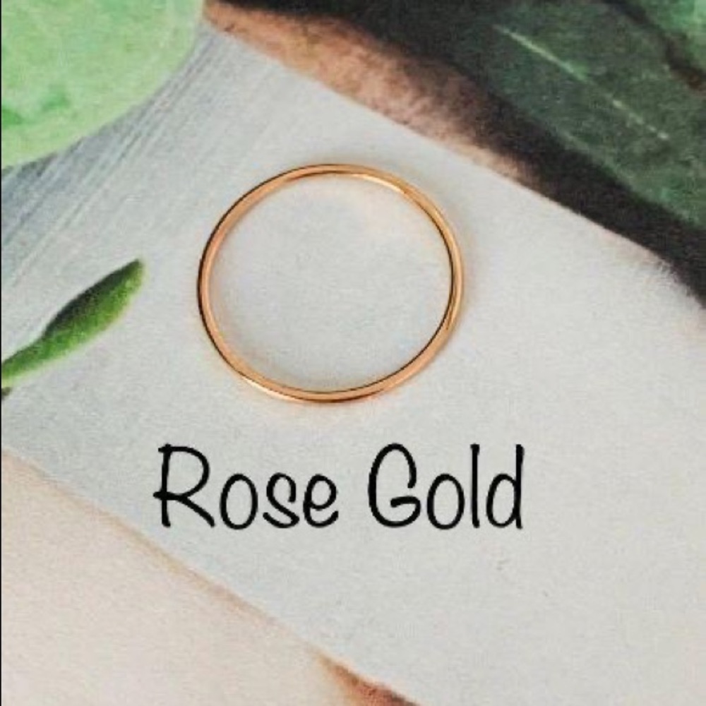 Rose Gold Thin Minimalist Stackable Band - Picture 2 of 5